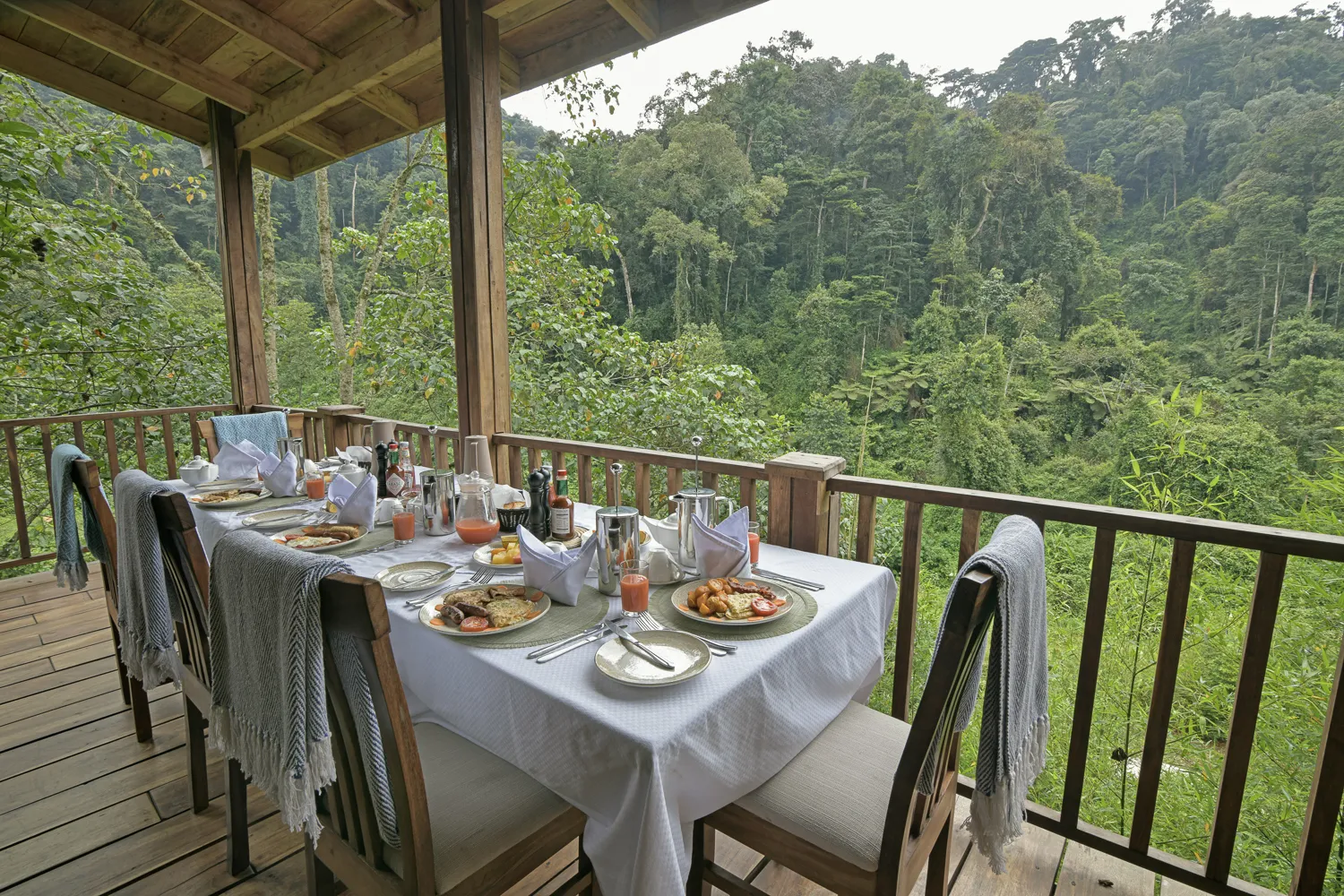 Scenic breakfast experience at a luxury safari lodge in Uganda