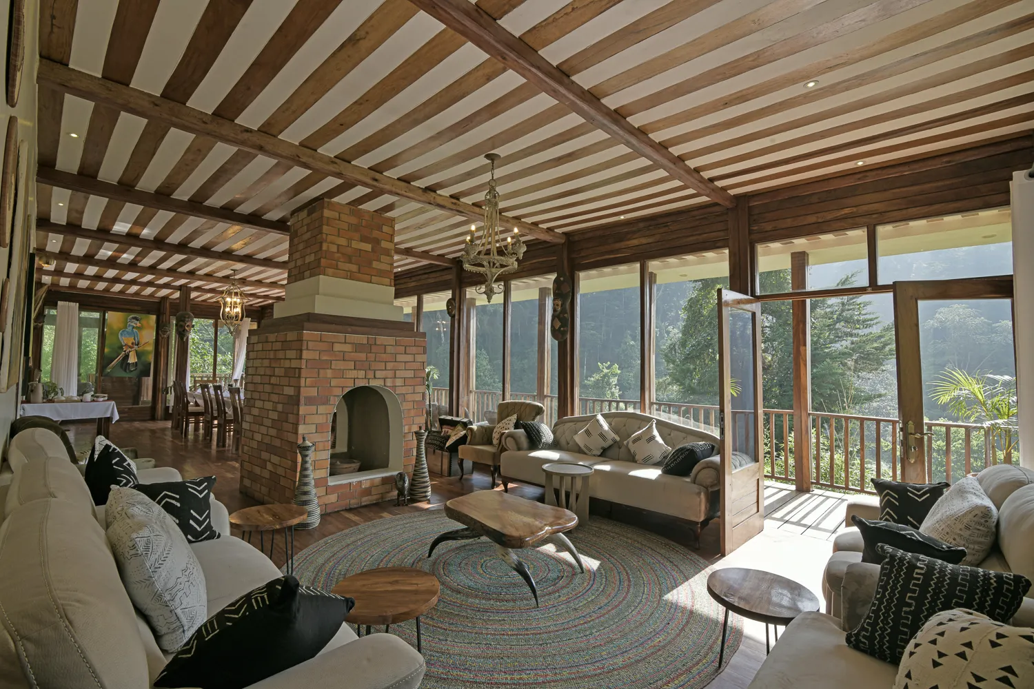 Elegant lounge and communal spaces at Four Gorillas Lodge Bwindi