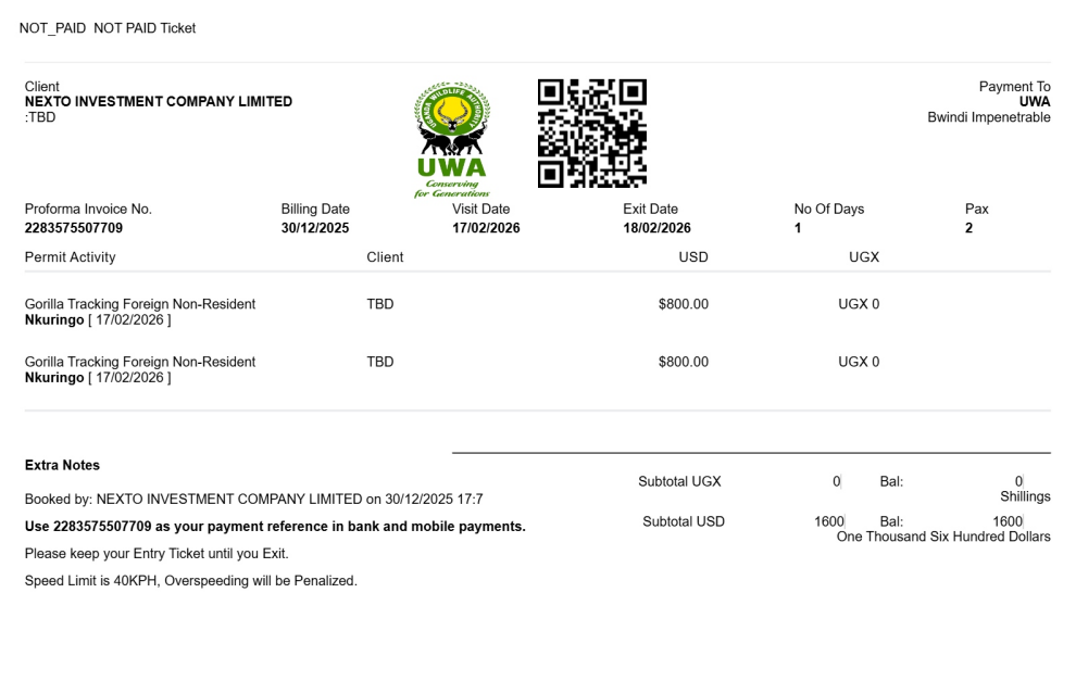 Luxury gorilla permit by Elevana