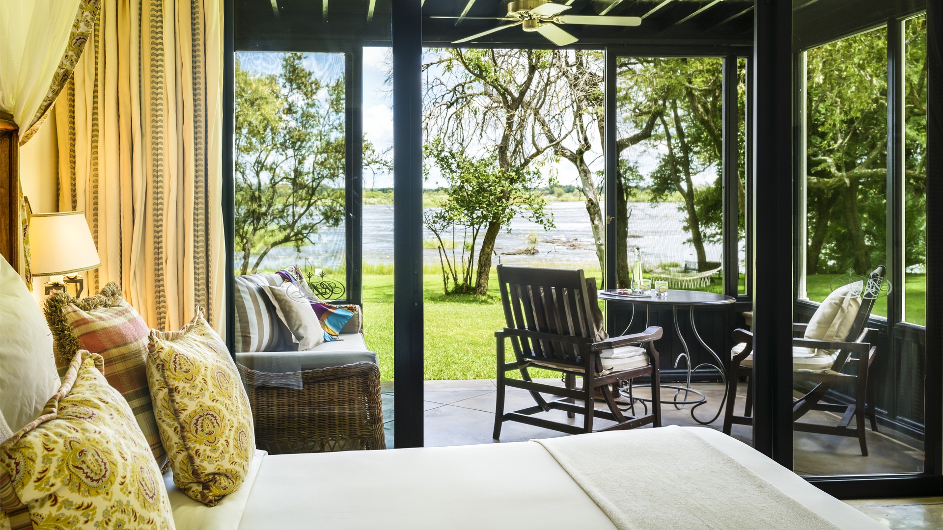 Royal Livingstone Hotel is one of the most luxurious hotels near Victoria Falls and offers elegant riverside accommodations 